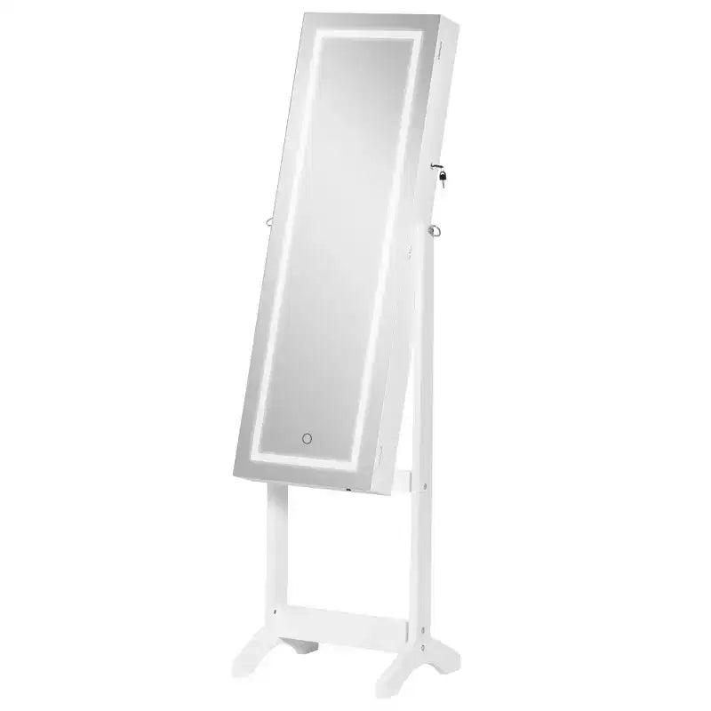 Floor Standing Jewelry Cabinet with LED Light and Full-Length Mirror