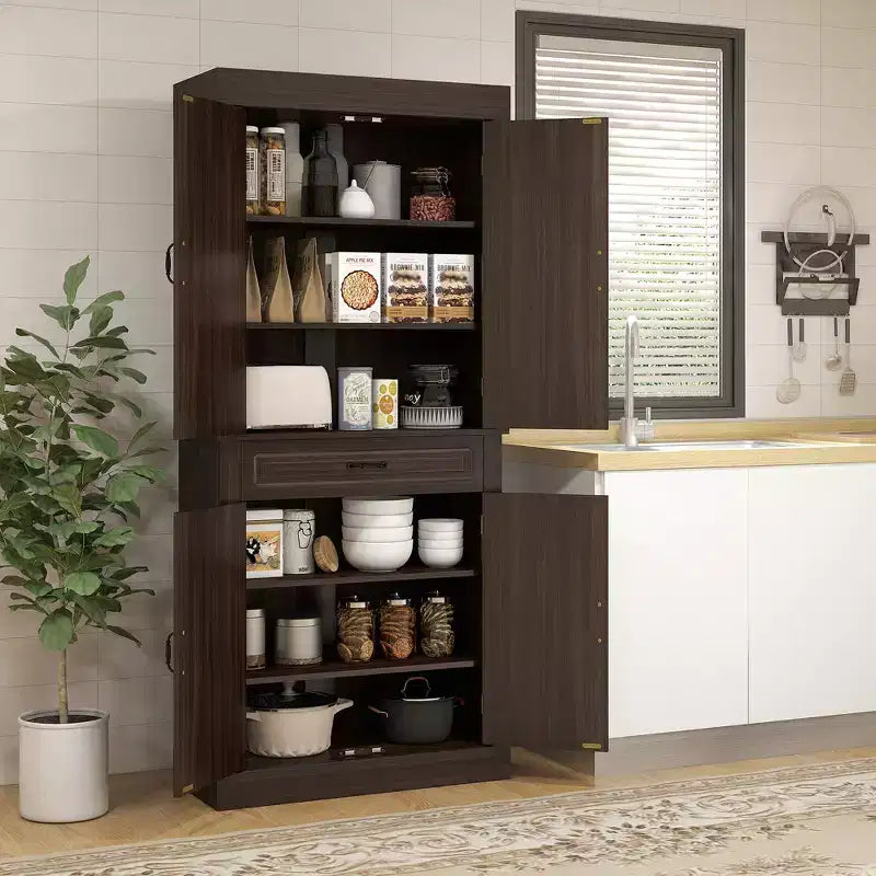 71-Inch Tall Kitchen Pantry Cabinet with 4 Doors and Wide Drawer