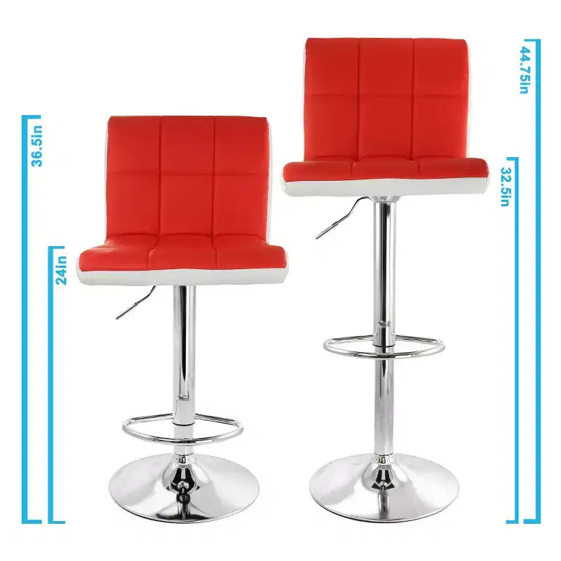 Set of 2 Adjustable Height Faux Leather Tufted Bar Stools with Swivel