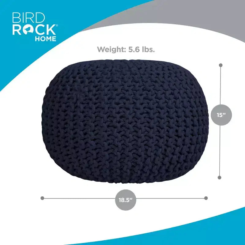 Round Hand-Knitted Cotton Pouf Ottoman – Navy