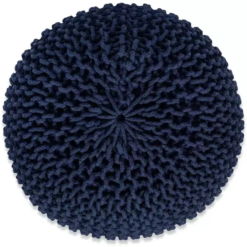Round Hand-Knitted Cotton Pouf Ottoman – Navy