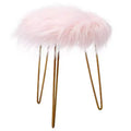 Round Faux Fur Ottoman Footstool – Pink with Gold Hairpin Legs
