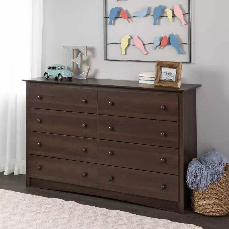 8-Drawer Wide Dresser with Metal Glides and Anti-Tip Hardware