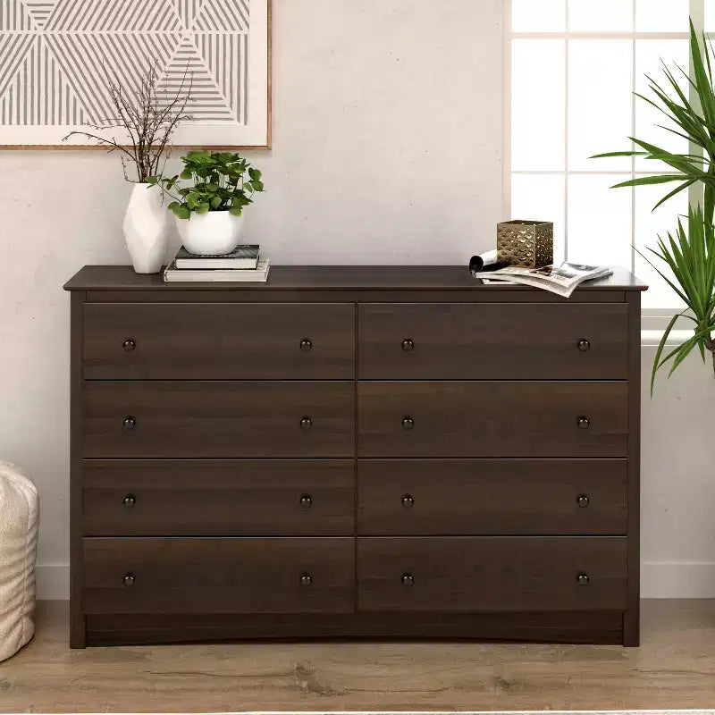 8-Drawer Wide Dresser with Metal Glides and Anti-Tip Hardware
