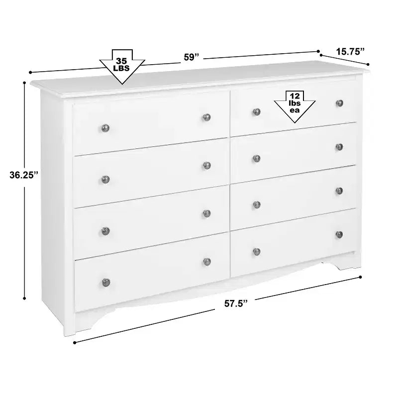 8-Drawer Wide Dresser with Metal Glides and Anti-Tip Hardware