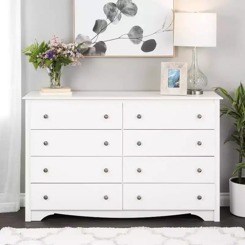 8-Drawer Wide Dresser with Metal Glides and Anti-Tip Hardware
