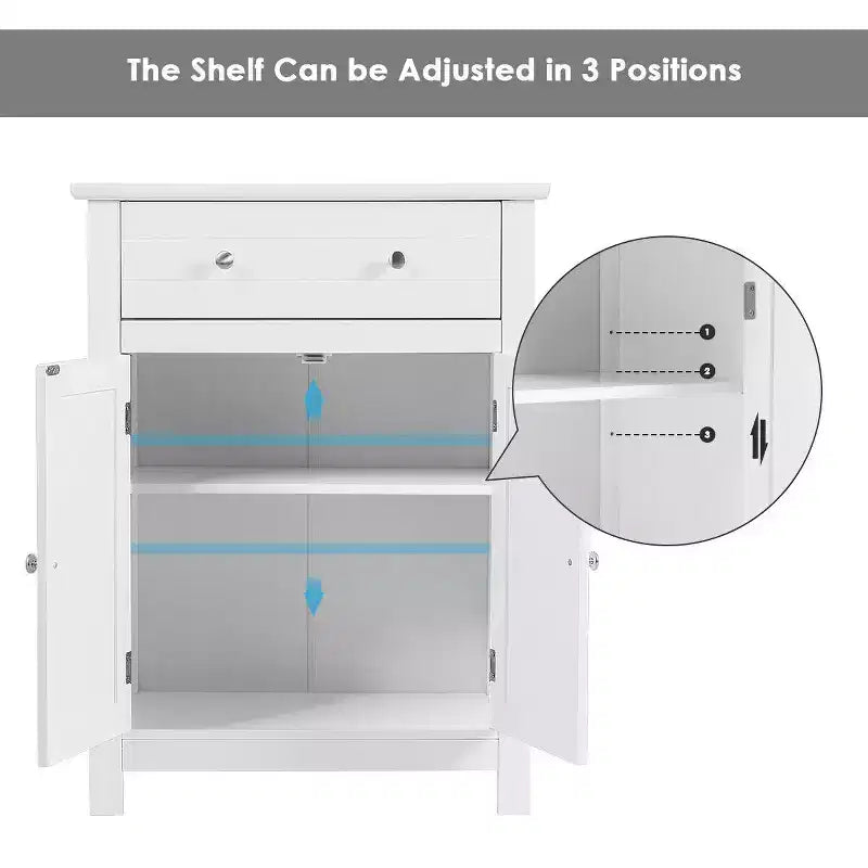 White Bathroom Storage Cabinet with Drawer and Adjustable Shelf