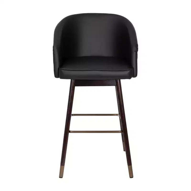 Bar Height Stool with Arms, Padded Faux Leather Seat and Wood Frame