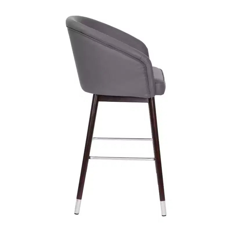 Bar Height Stool with Arms, Padded Faux Leather Seat and Wood Frame