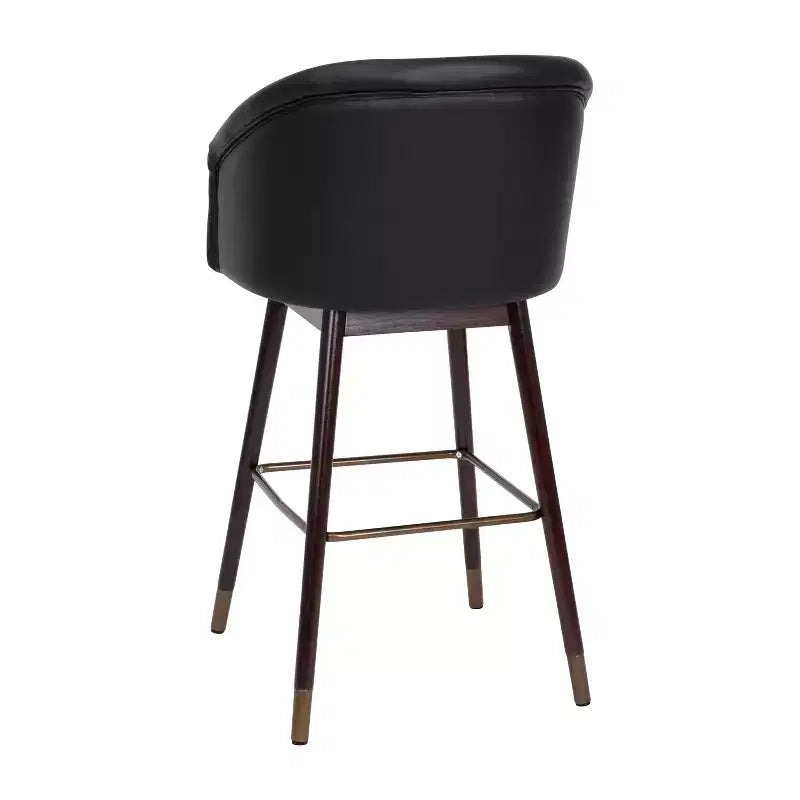 Bar Height Stool with Arms, Padded Faux Leather Seat and Wood Frame