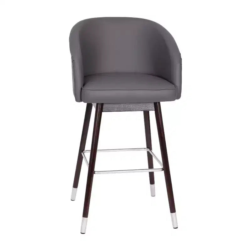 Bar Height Stool with Arms, Padded Faux Leather Seat and Wood Frame