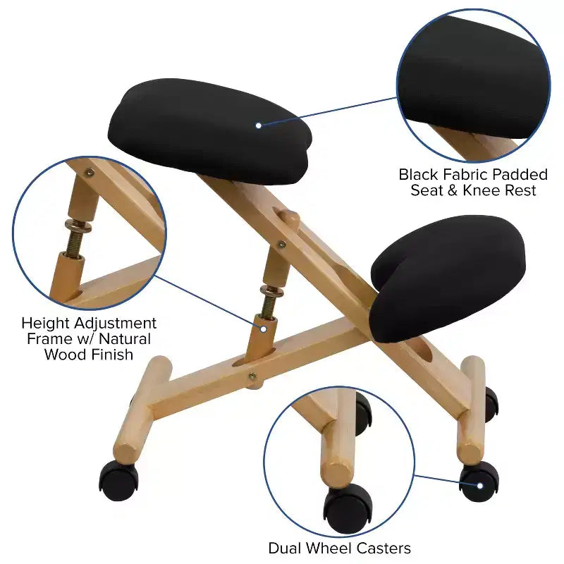 Ergonomic Kneeling Office Chair with Adjustable Height and Wood Frame