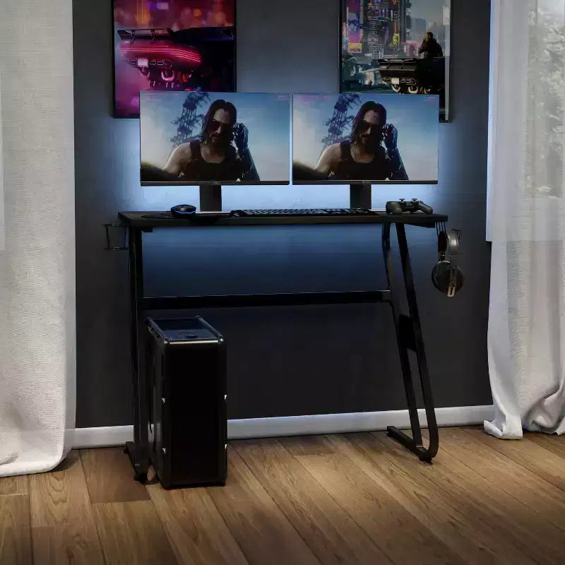 Professional Gaming Ergonomic Desk with Cup Holder and Headphone Hook
