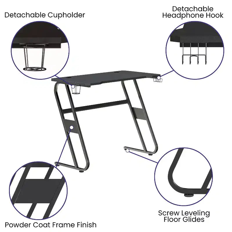 Professional Gaming Ergonomic Desk with Cup Holder and Headphone Hook