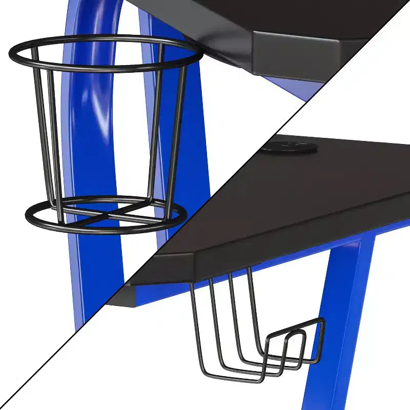 Professional Gaming Ergonomic Desk with Cup Holder and Headphone Hook