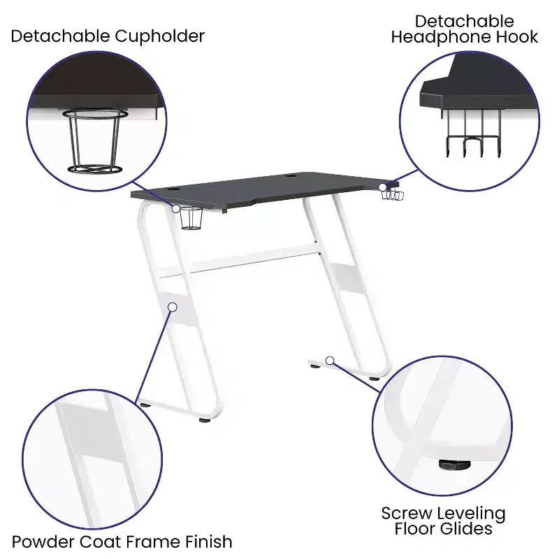 Professional Gaming Ergonomic Desk with Cup Holder and Headphone Hook